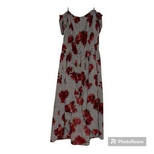 Speed Control New York Black White Red Floral Striped Off Shoulder Romper Maxi L